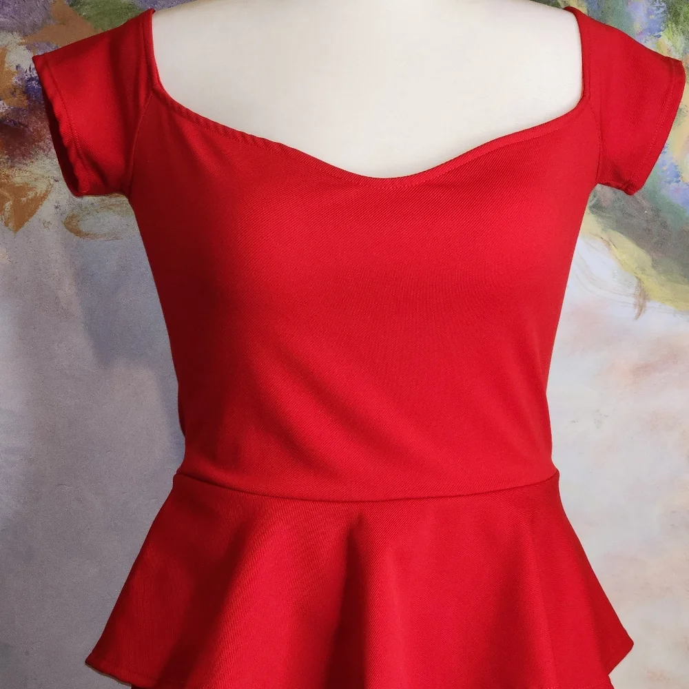 NWOT Red MAXI Dress with Peplum Style Skirt - Picture 2 of 14